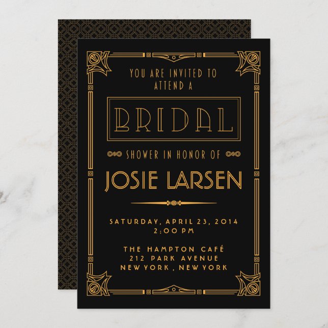 Gatsby de Oro Art Deco Invitaciones a la Ducha Bri (Anverso / Reverso)