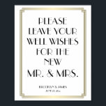 Gatsby Rótulo De Libro De Visitas 8x10 De Arte Dec<br><div class="desc">Blanco y dorado Art Deco Gran Gatsby boda poster de impresión de letrero con marco de efecto dorado y texto negro de personalizable - puedes añadir tu texto, nombre de novia y novio y fecha boda. Las dimensiones de la huella de signo (poster) son de 8 pulgadas por 10 pulgadas...</div>