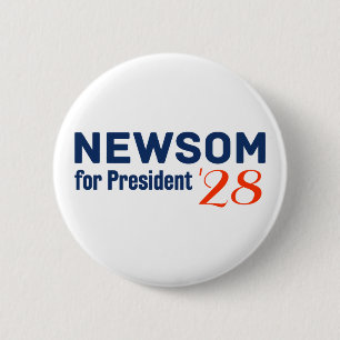 Gavin Newsom presidente 2028 botón blanco 
