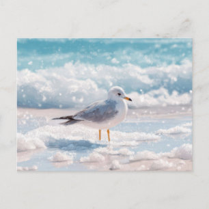 Gaviota en la tarjeta postal de arte costero de la
