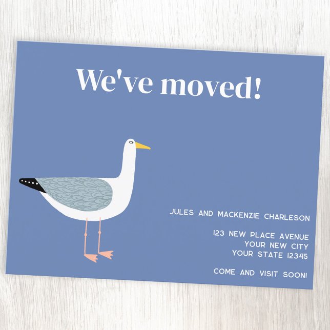 Gaviota moviendo nueva tarjeta postal de Invitació (Seagull coastal themed personalized moving new home announcement)