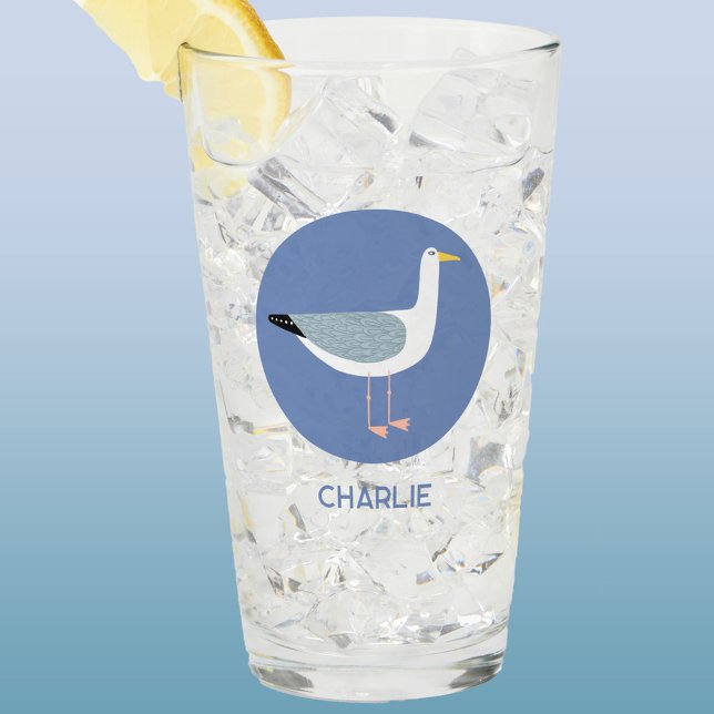 Gaviota personalizada (Personalized name seagull glass tumbler)