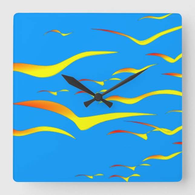 Gaviotas abstractas en el reloj de pared de vuelo (Anverso)