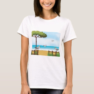 Gaviotas en la camiseta para mujer de la playa