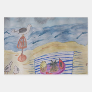 Gaviotas en la hoja de envolver de la playa