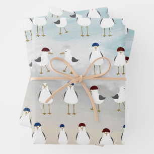 Gaviotas silvestres envolver papel plano conjunto