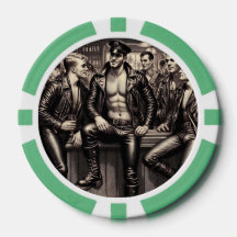 Gay Leather Daddy de los 40 Biker Fichas de Poker