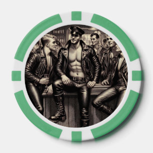 Gay Leather Daddy de los 40 Biker Fichas de Poker