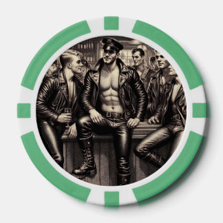 Gay Leather Daddy de los 40 Biker Fichas de Poker