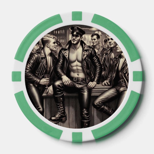 Gay Leather Daddy de los 40 Biker Fichas de Poker  (Anverso)