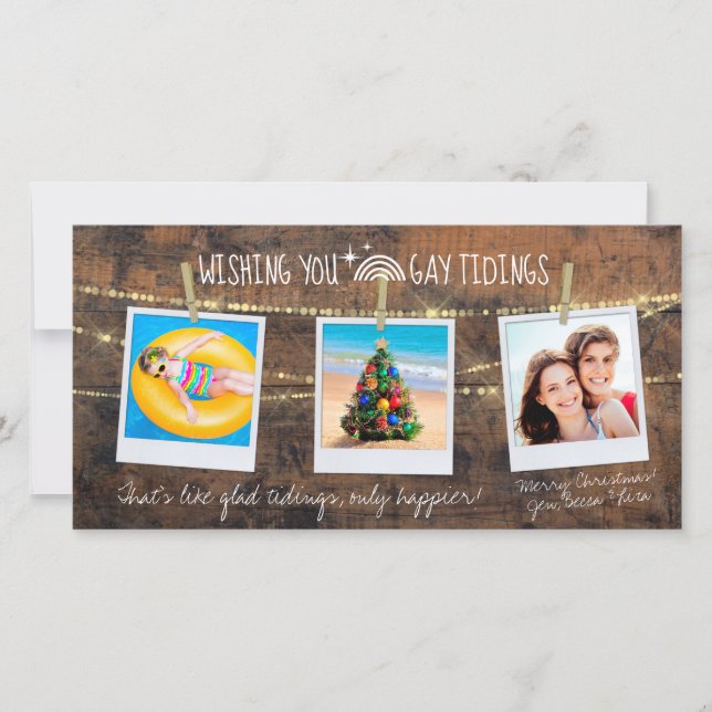 "Gay Tidings" Tarjeta de vacaciones LGBT de 3 foto (Anverso)