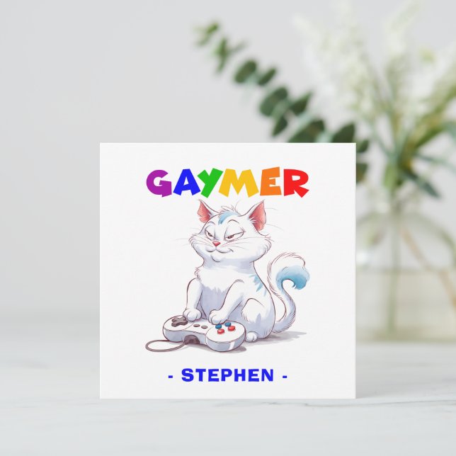 Gaymer - Gato de juegos de arcoiris con consola |  (Anverso de pie)