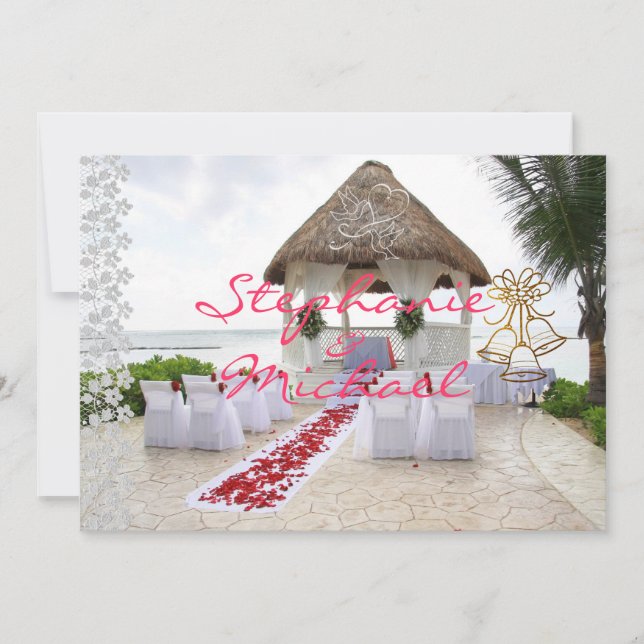 Gazebo En La Invitación A La Boda De Playa (Anverso)