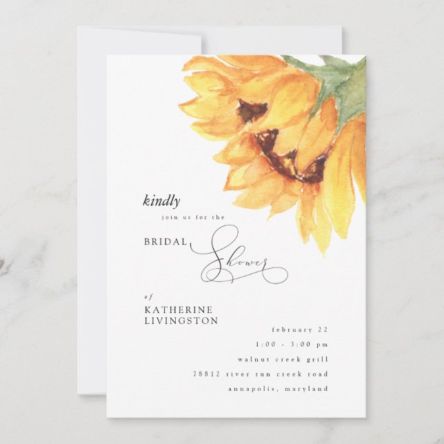 Gazing Sunflower Elegant Bridal Shower Invitación (Anverso)