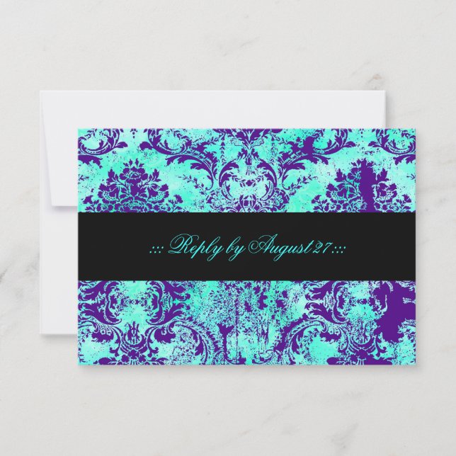 GC Vintage Turquoise & Purple Damask RSVP (Anverso)