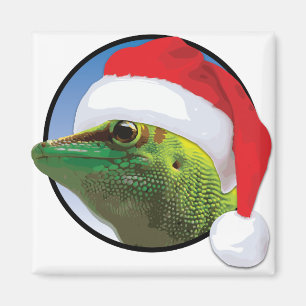 Gecko navidad - imán cuadrado de 2 pulgadas