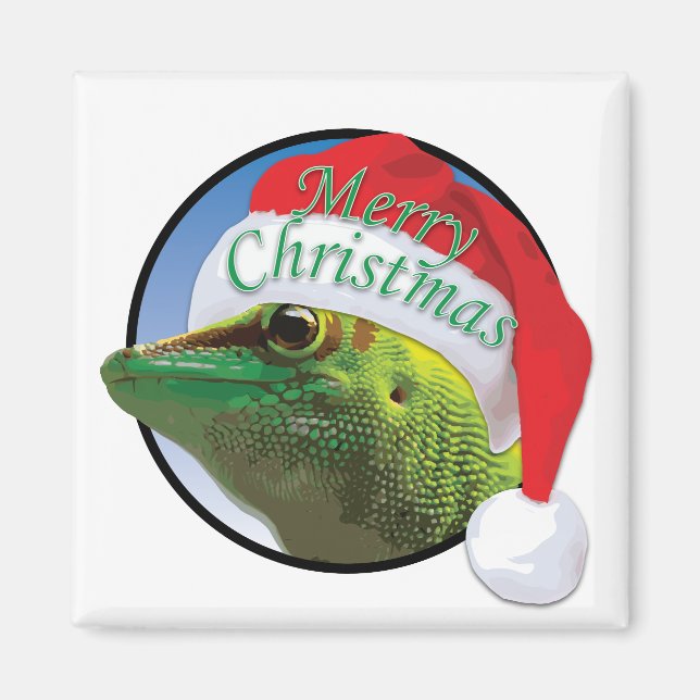 Gecko navidad - imán cuadrado de 2 pulgadas (Frente)