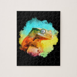 Gecko reposado acuarela rompecabezas arco iris