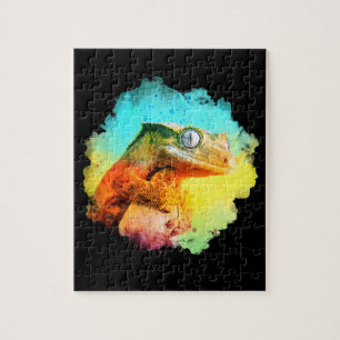 Gecko reposado acuarela rompecabezas arco iris