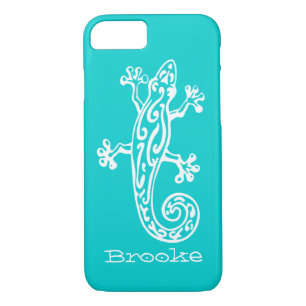 Gecko reptile blanco y aqua nombre iPhone 7 funda