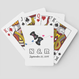 Geeky Gamers Boda Jugando Cartas Azul Rosa Oscuro