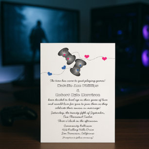 Geeky Gamers Invitación a la boda azul y rosa