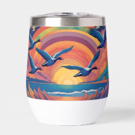 Geese sobre la playa al amanecer