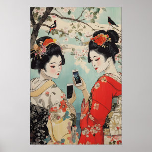 Geisha con teléfonos inteligentes Arte impreso Uki