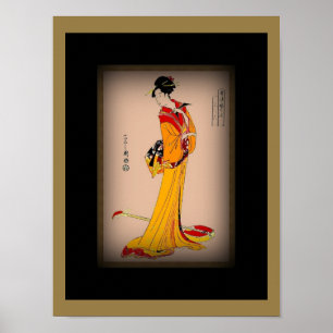 Geisha De Arte Vintage poster Con Kimono Rojo Amar
