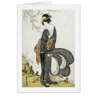 Geisha de pie en el viento, Toyohiro, 1805