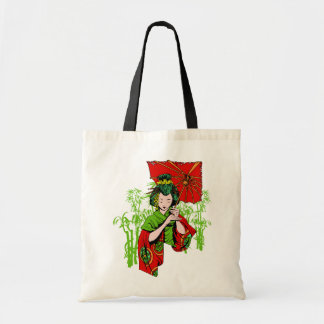 Geisha elegante con bolsa de parasol