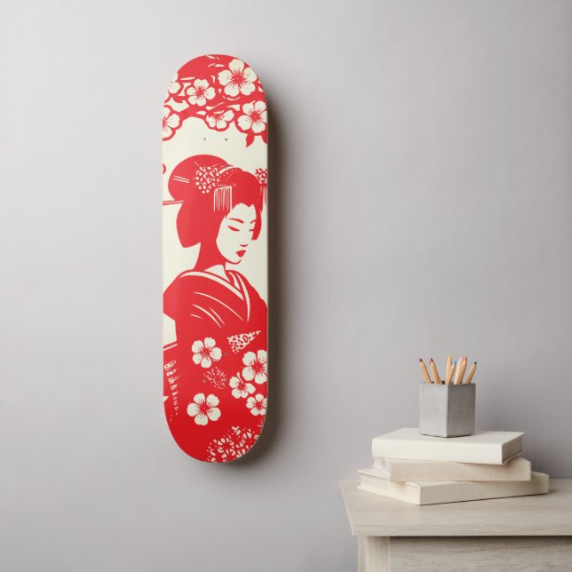 Geisha Flor de Cerezo II Skateboard (Arte de la pared)