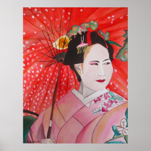Geisha japonés con arte rojo de la original del