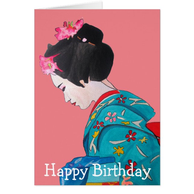Geisha japonés con cumpleaños rosado de la flor de (Frente)