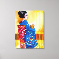 Geisha japonesa con arte original de kimono azul