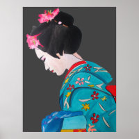 Geisha japonesa con flores de cerezo en arte fino