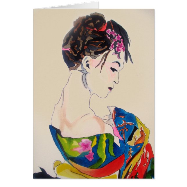 Geisha japonesa con kimono azul (Frente)