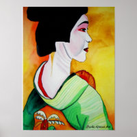 Geisha japonesa con kimono verde arte original