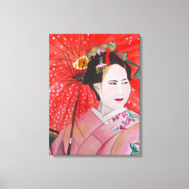 Geisha japonesa con paraguas rojos arte original