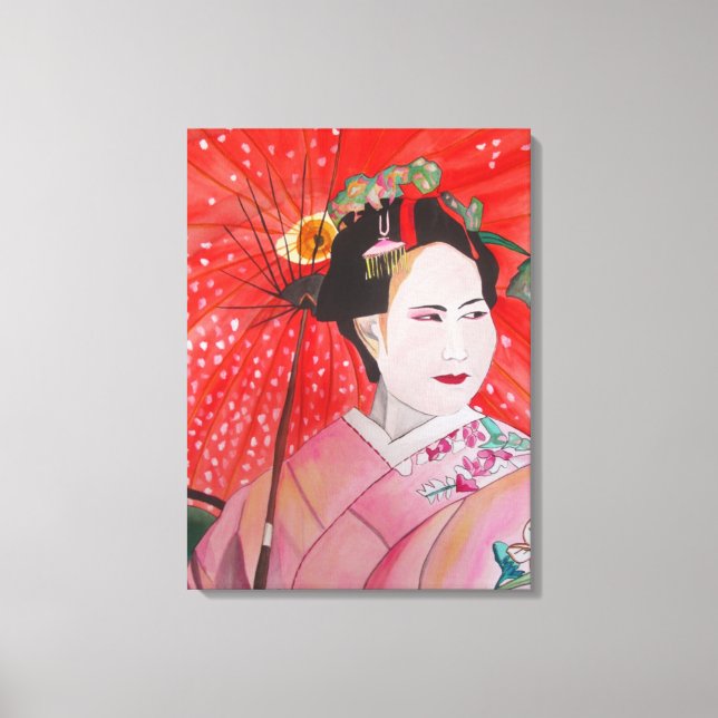 Geisha japonesa con paraguas rojos arte original (Anverso)