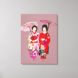 Geisha japonesa señoras kimono rosa arte original