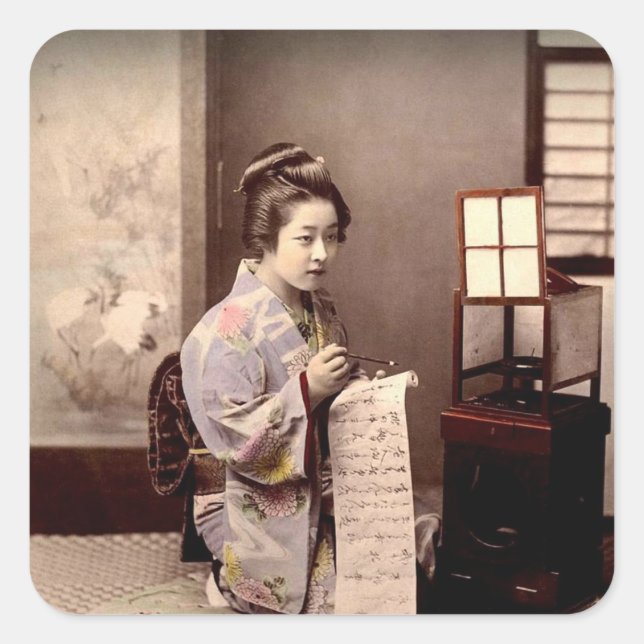 Geisha japonesa vintage - Pegatina escritor de let (Anverso)