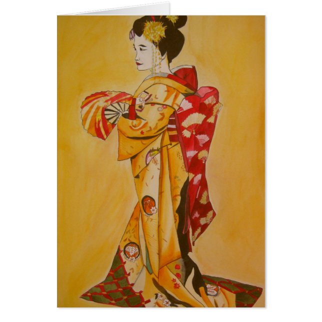 Geisha oro kimono arte acuático original (Frente)