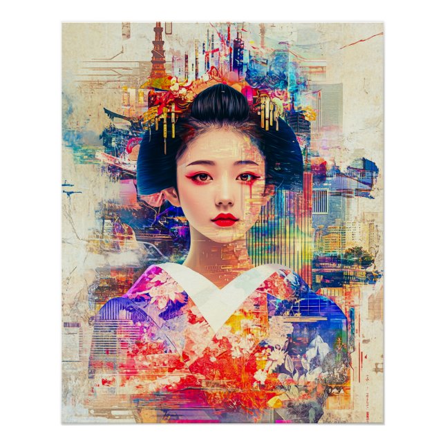 Geisha Poster Ukiyo e, Watercolor Geisha (Anverso)