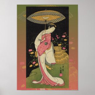 Geisha Umbrella Resumen Poster de arte pop japonés
