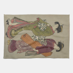 Geisha y criado que llevan su toalla de cocina del