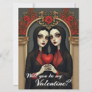 Gemelas góticas de San Valentín con corazón rojo