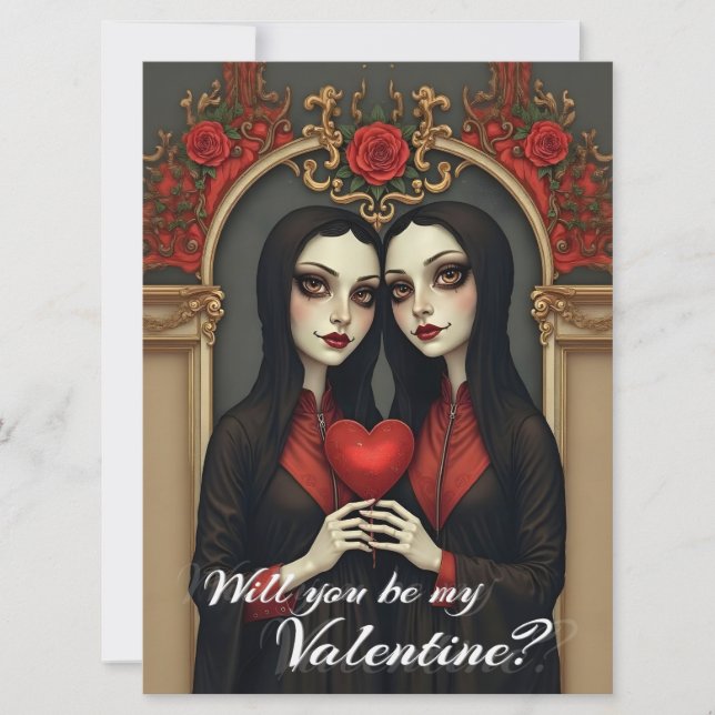 Gemelas góticas de San Valentín con corazón rojo (Anverso)