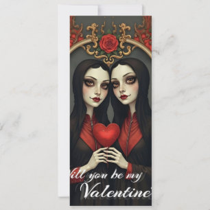 Gemelas góticas de San Valentín con corazón rojo