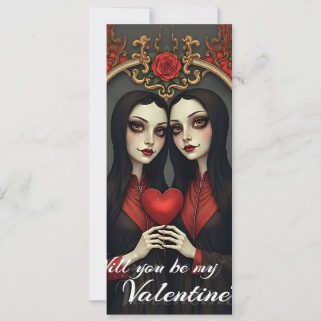 Gemelas góticas de San Valentín con corazón rojo (Anverso)